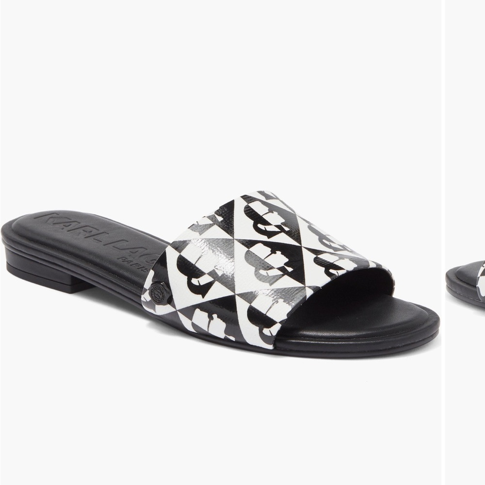 Karl Lagerfeld Paris Chesly Slide Sandal black & white. Size 11. New w/box
